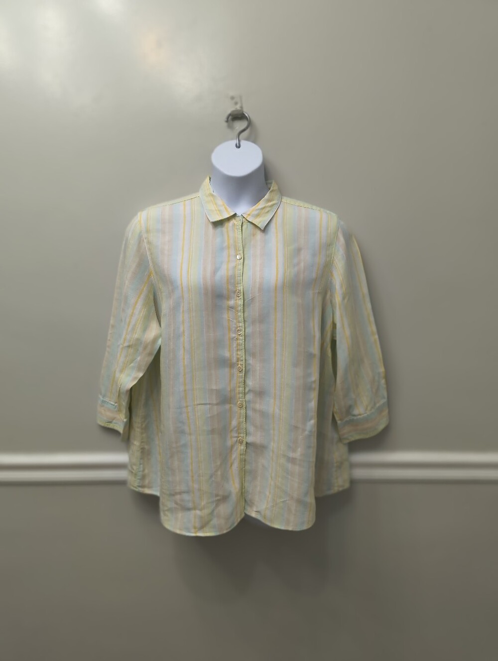 L.L. Bean Women's 100% Linen Button-up Pastel Multi Stripes Shirt 2X Coastal